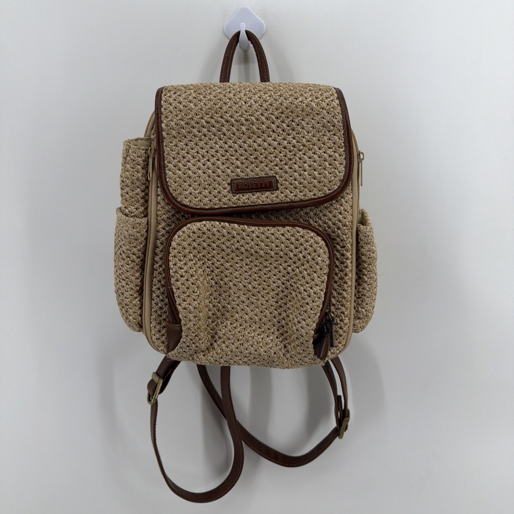 Rosetti Women's Backpack Beige/Brown Zip, Adjustable Straps